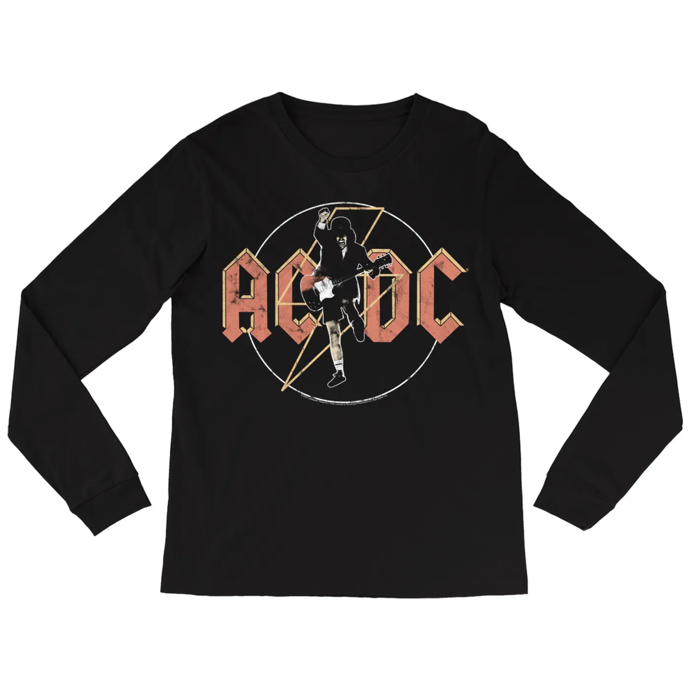 AC/DC Long Sleeve Shirt | Angus Young And Logo Distressed ACDC Shirt