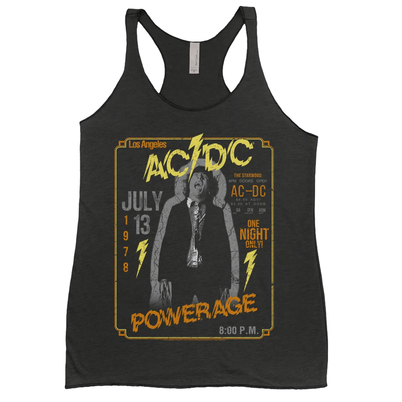 AC/DC Ladies' Tank Top | Powerage Los Angeles July 1978 Distressed ACDC Shirt
