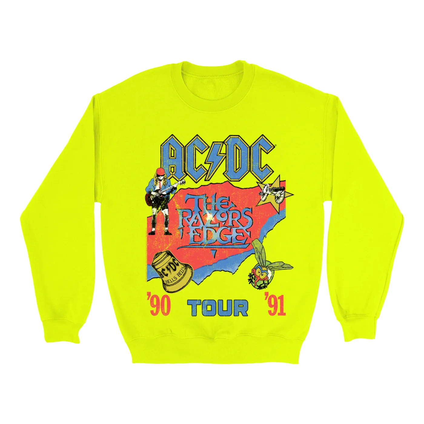AC/DC Bright Colored Sweatshirt | The Razors Edge Tour 90-91 ACDC Sweatshirt