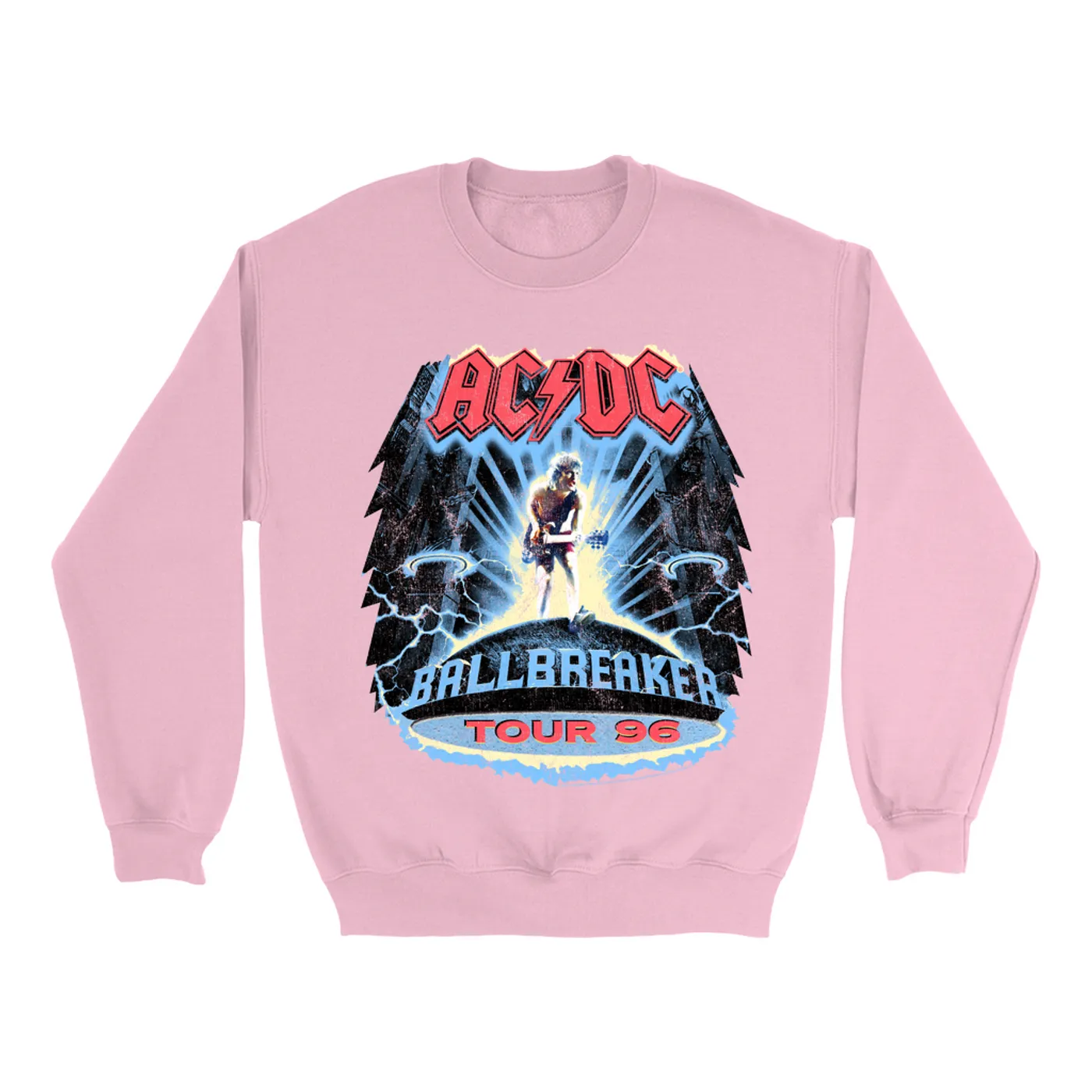 AC/DC Bright Colored Sweatshirt | Ballbreaker Tour '96 Distressed ACDC Sweatshirt