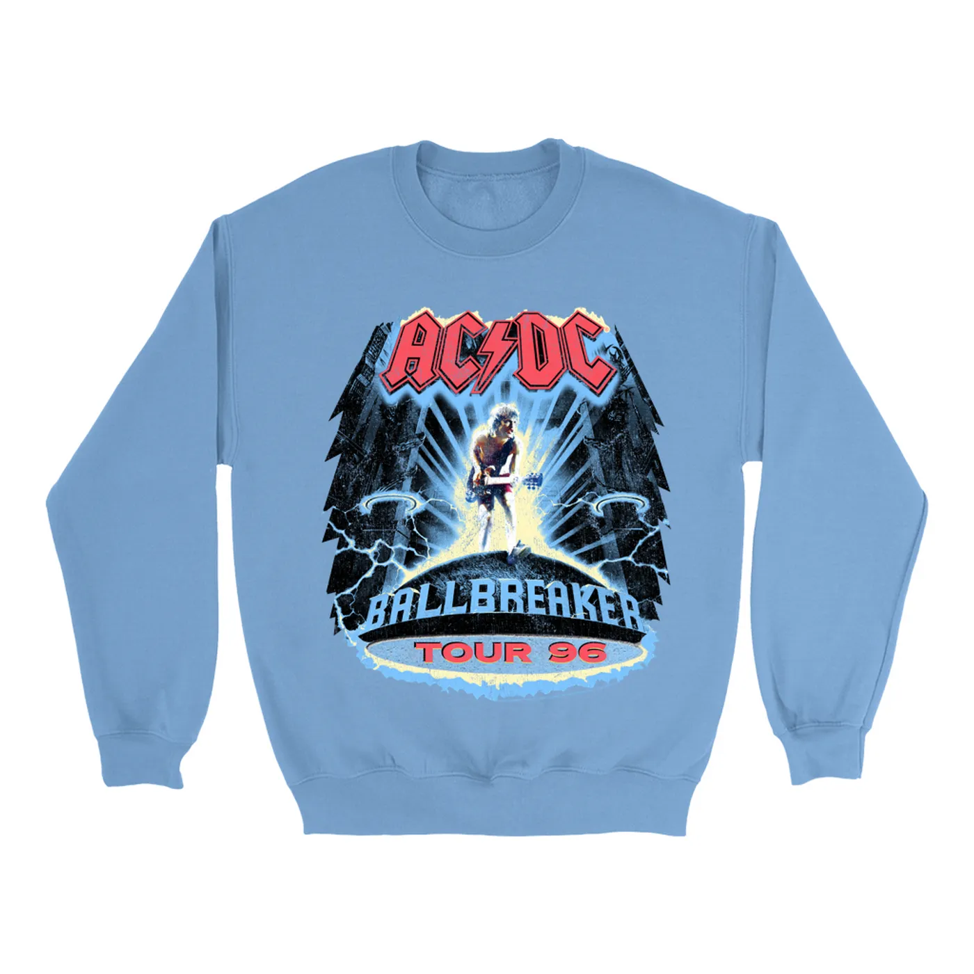 AC/DC Bright Colored Sweatshirt | Ballbreaker Tour '96 Distressed ACDC Sweatshirt