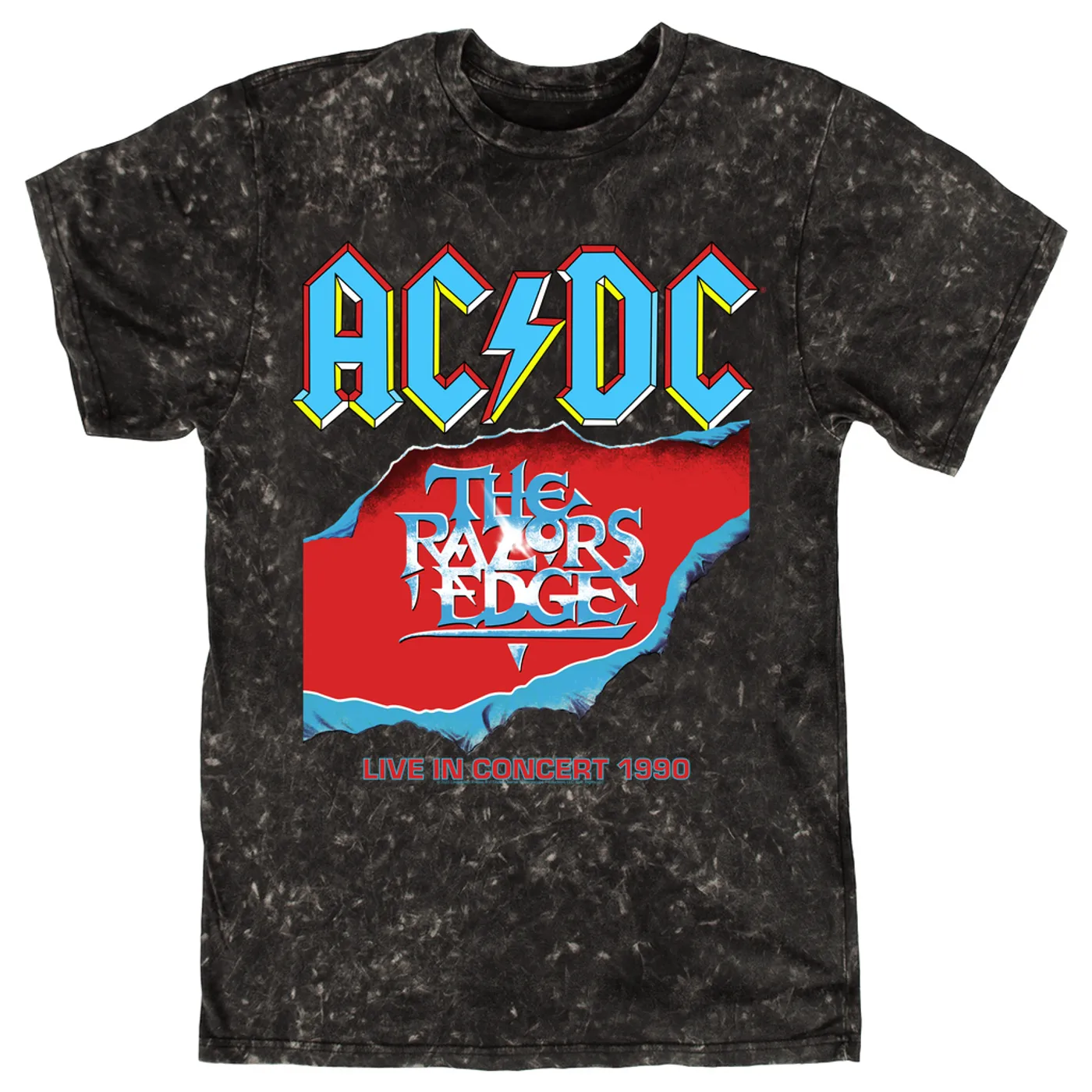 AC/DC T-shirt | Bold Primary Color Razors Edge Cover Design ACDC Mineral Wash Shirt