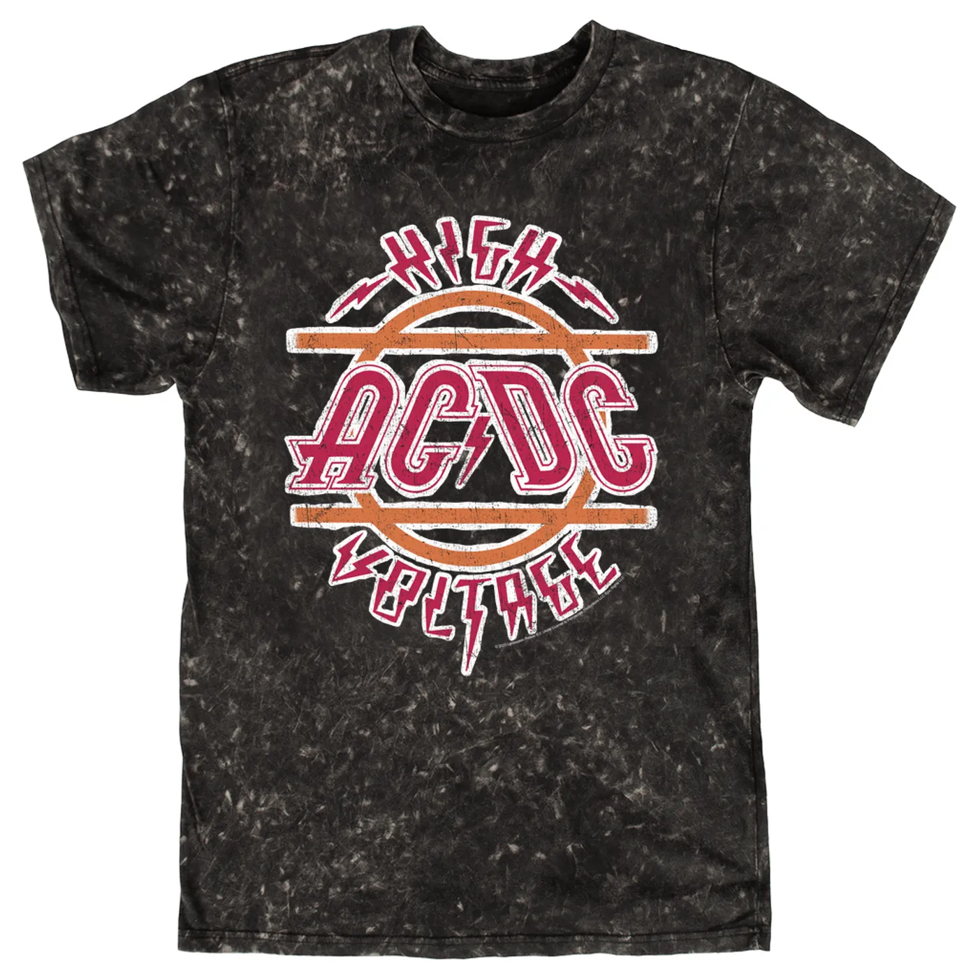 AC/DC T-shirt | Retro Red And Orange High Voltage Distressed ACDC Mineral Wash Shirt