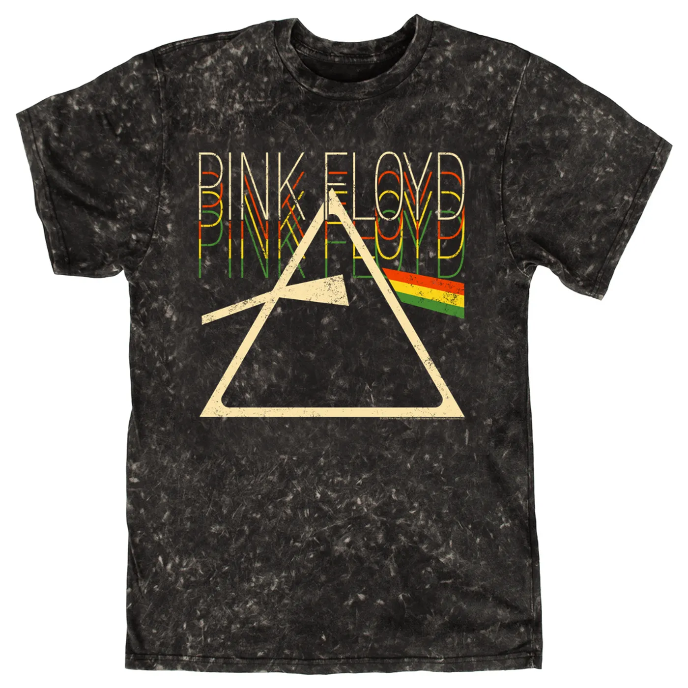 Pink Floyd T-shirt | Retro Multi-Color Dark Side Of The Moon Prism Distressed (Merchbar Exclusive) Pink Floyd Mineral Wash Shirt