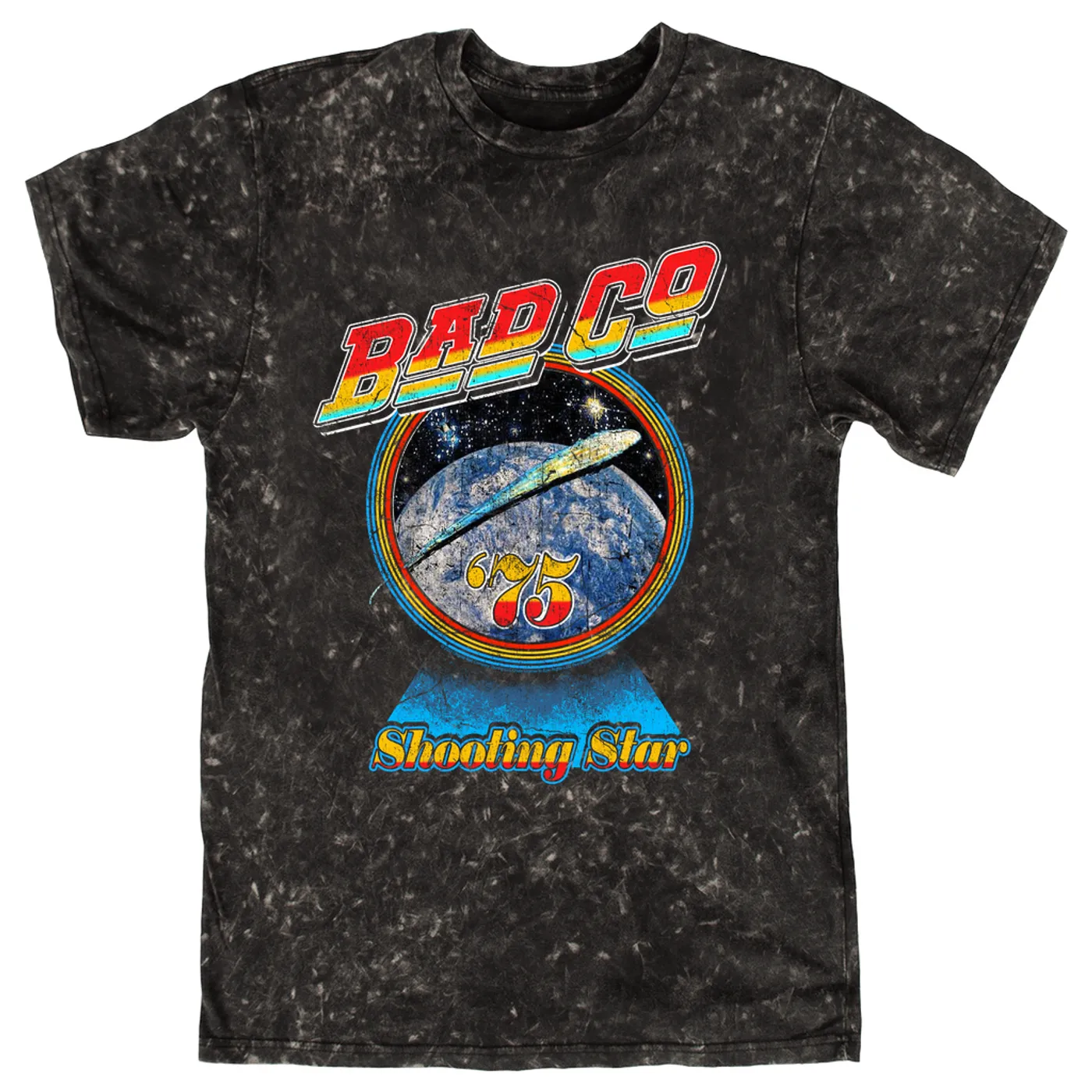 Bad Company T-shirt | 75 Shooting Star Orbit Distressed Bad Company Mineral Wash Shirt