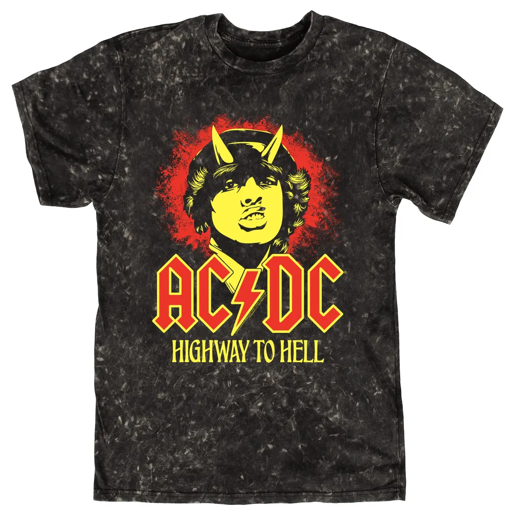 T-shirt | Red Yellow Angus Highway To Hell Design Mineral Wash Shirt