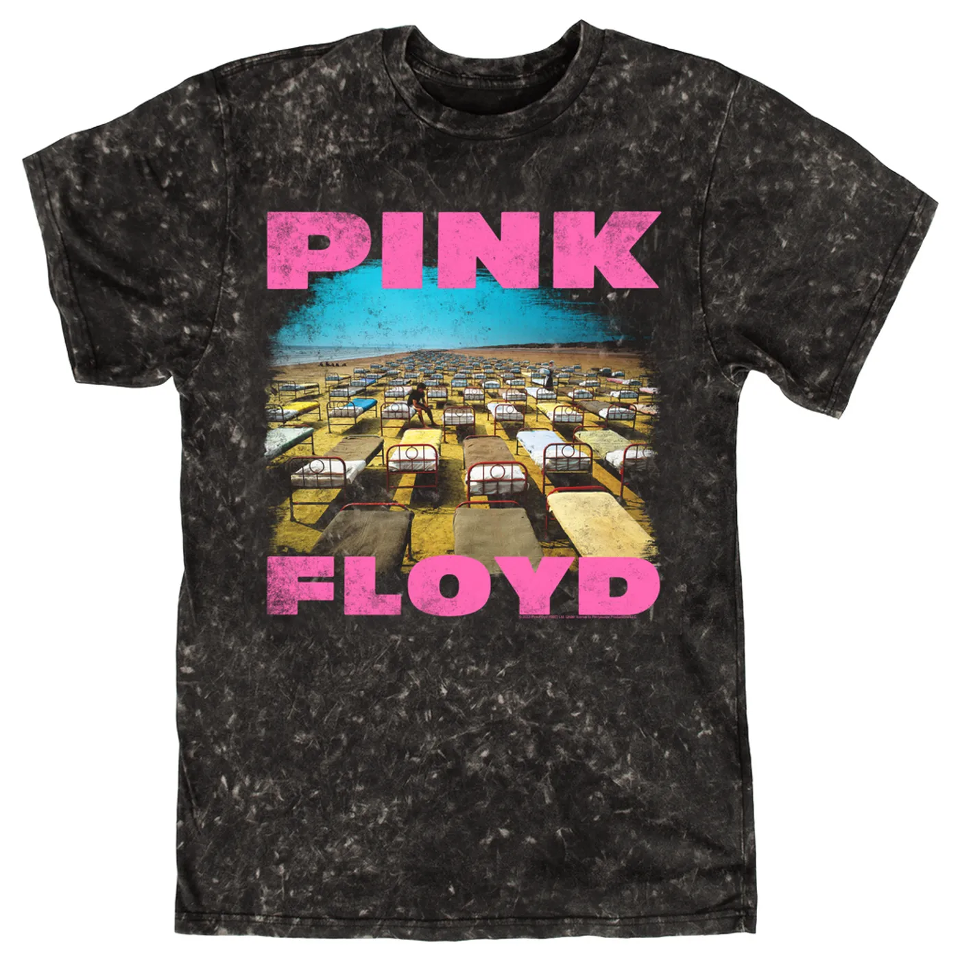 Pink Floyd T-shirt | Hot Pink Momentary Lapse Beds Distressed Pink Floyd Mineral Wash Shirt