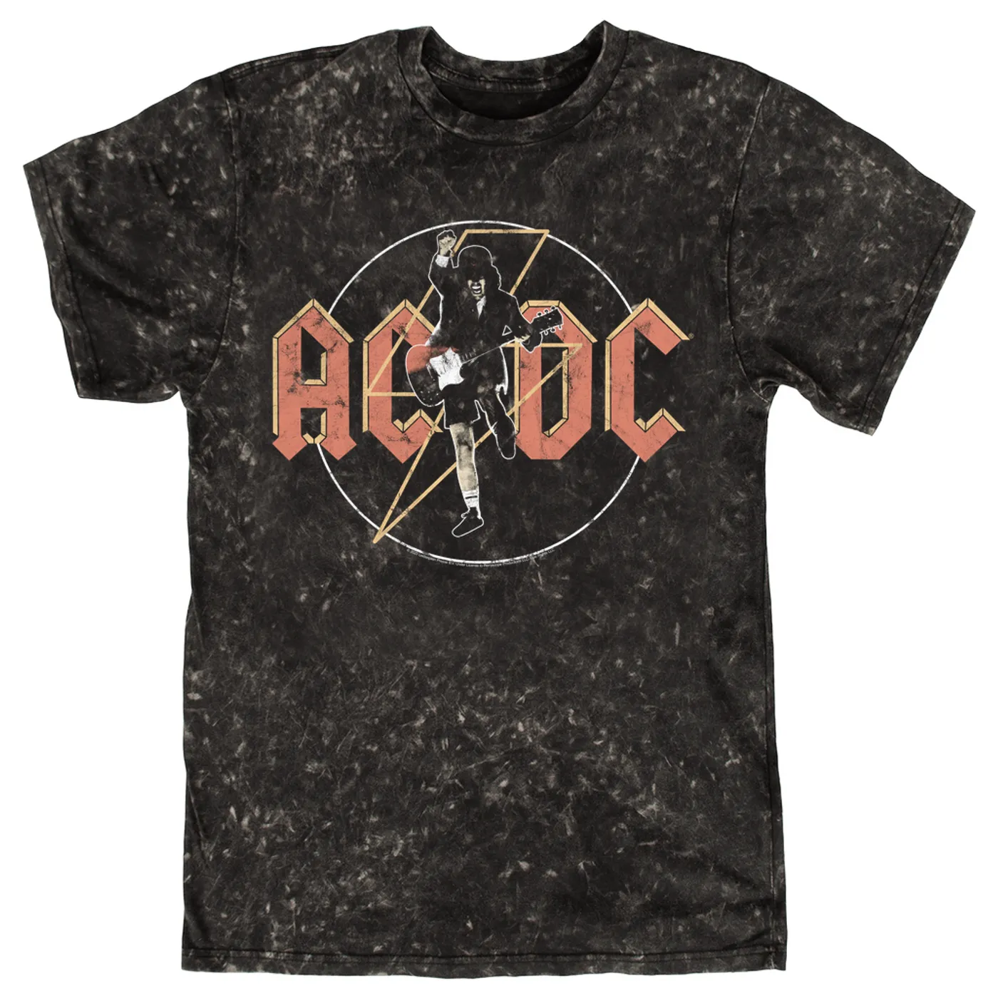 AC/DC T-shirt | Angus Young And Logo Distressed ACDC Mineral Wash Shirt