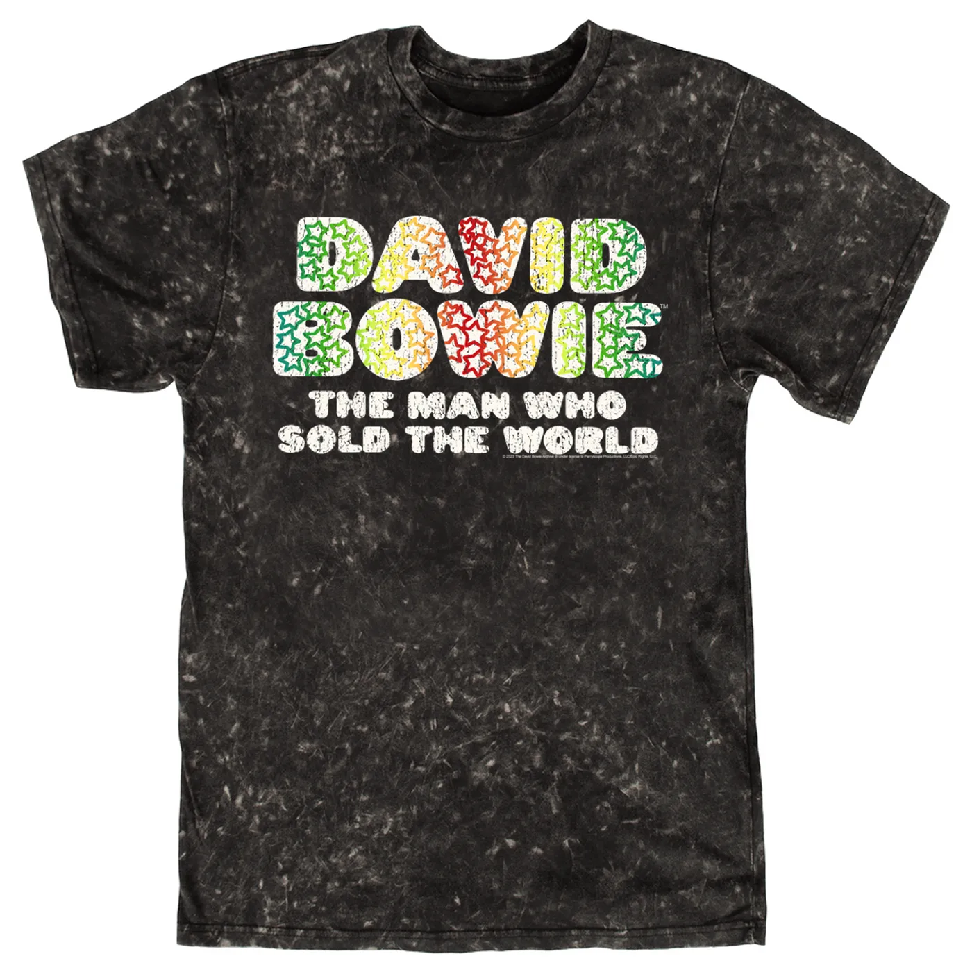 David Bowie T-shirt | Rainbow Funky The Man Who Sold The World Logo Distressed (Merchbar Exclusive) David Bowie Mineral Wash Shirt