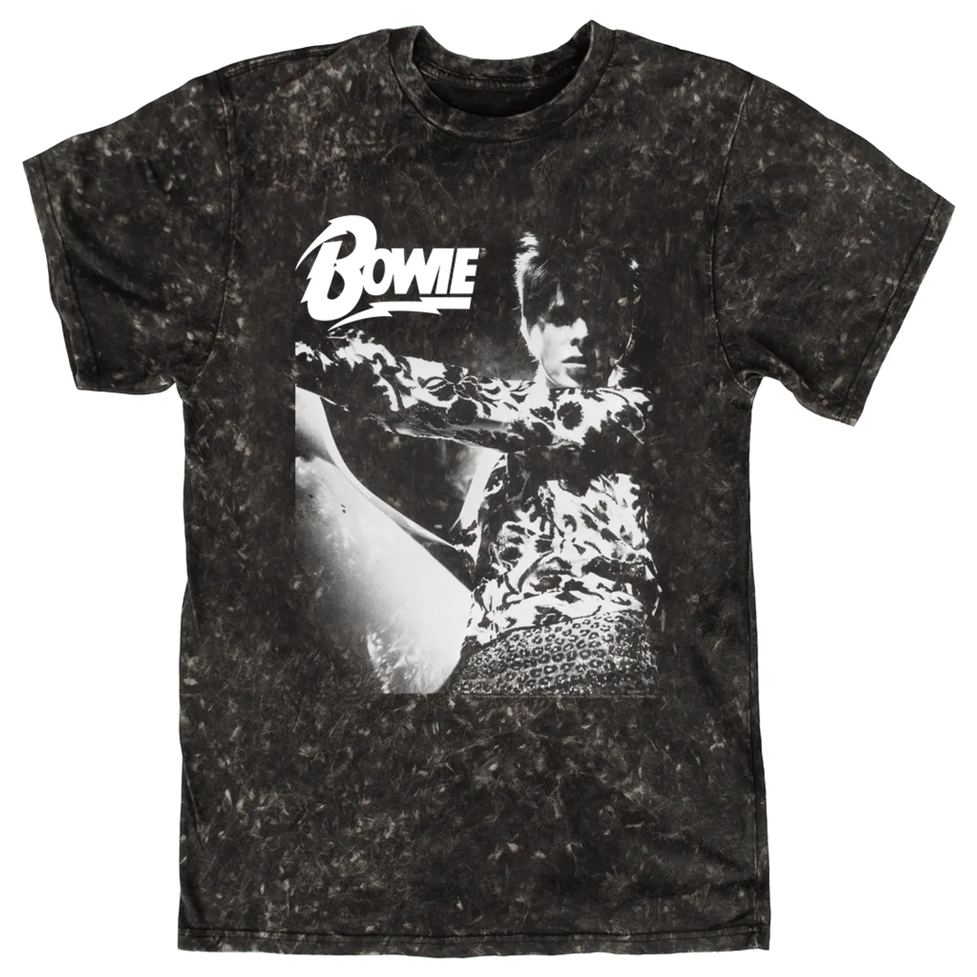 David Bowie T-shirt | Bowie Logo And Photo In White David Bowie Mineral Wash Shirt
