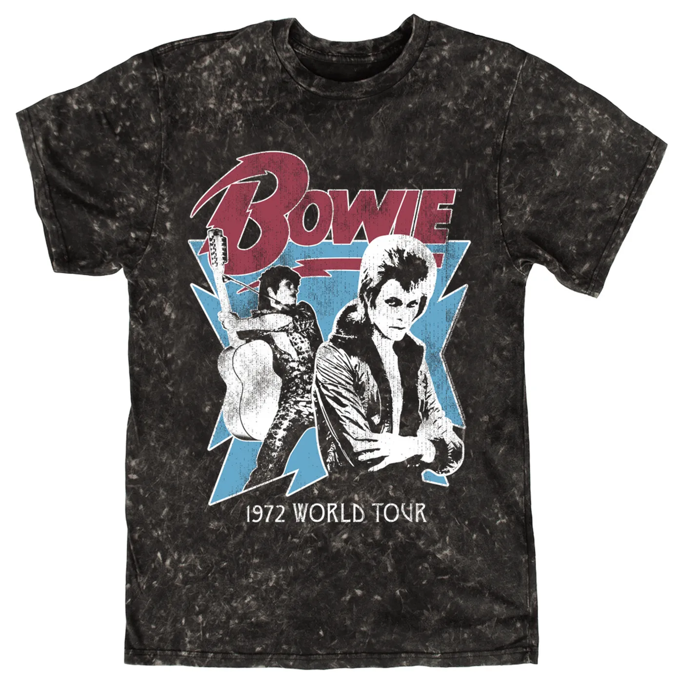 David Bowie T-shirt | 1972 World Tour Blue Design Distressed David Bowie Mineral Wash Shirt