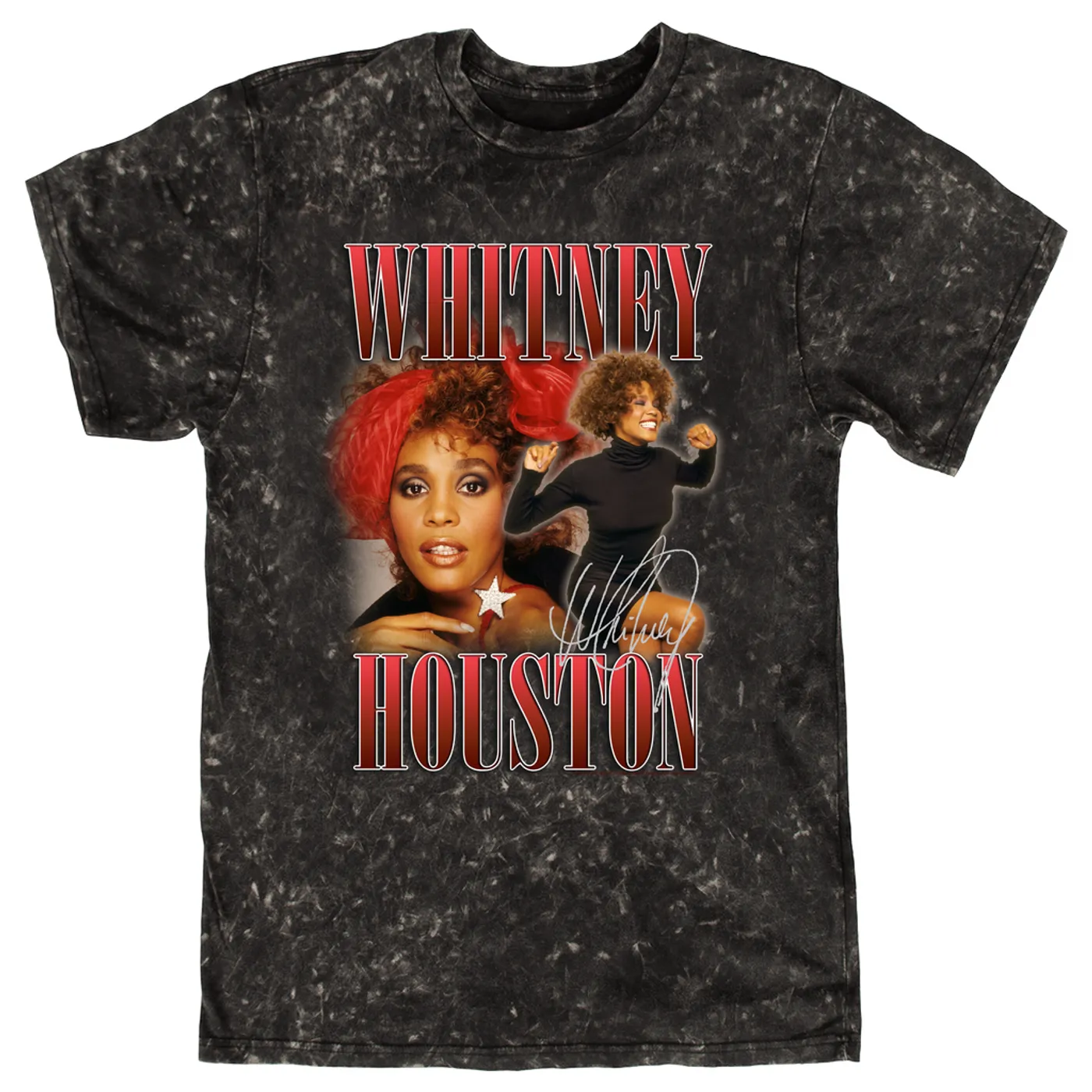 Whitney Houston T-shirt | Whitney Houston Red Collage Design Whitney Houston Mineral Wash Shirt