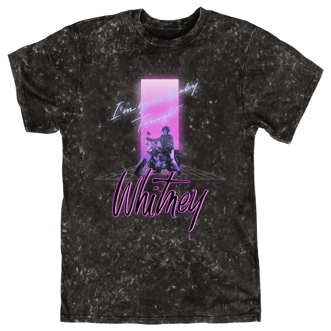 Whitney Houston T-shirt | Neon Light I'm Your Baby Tonight Image Whitney Houston Mineral Wash Shirt