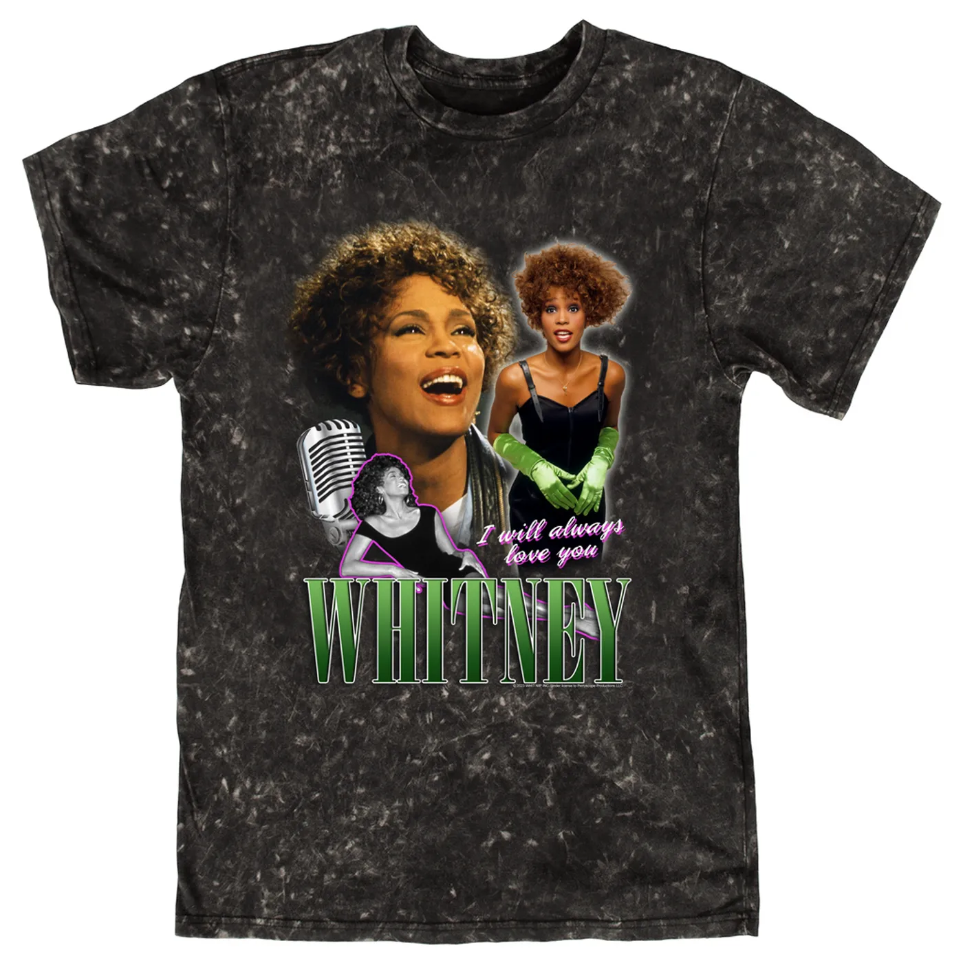 Whitney Houston T-shirt | I Will Always Love You Green Photo Collage Design (Merchbar Exclusive) Whitney Houston Mineral Wash Shirt