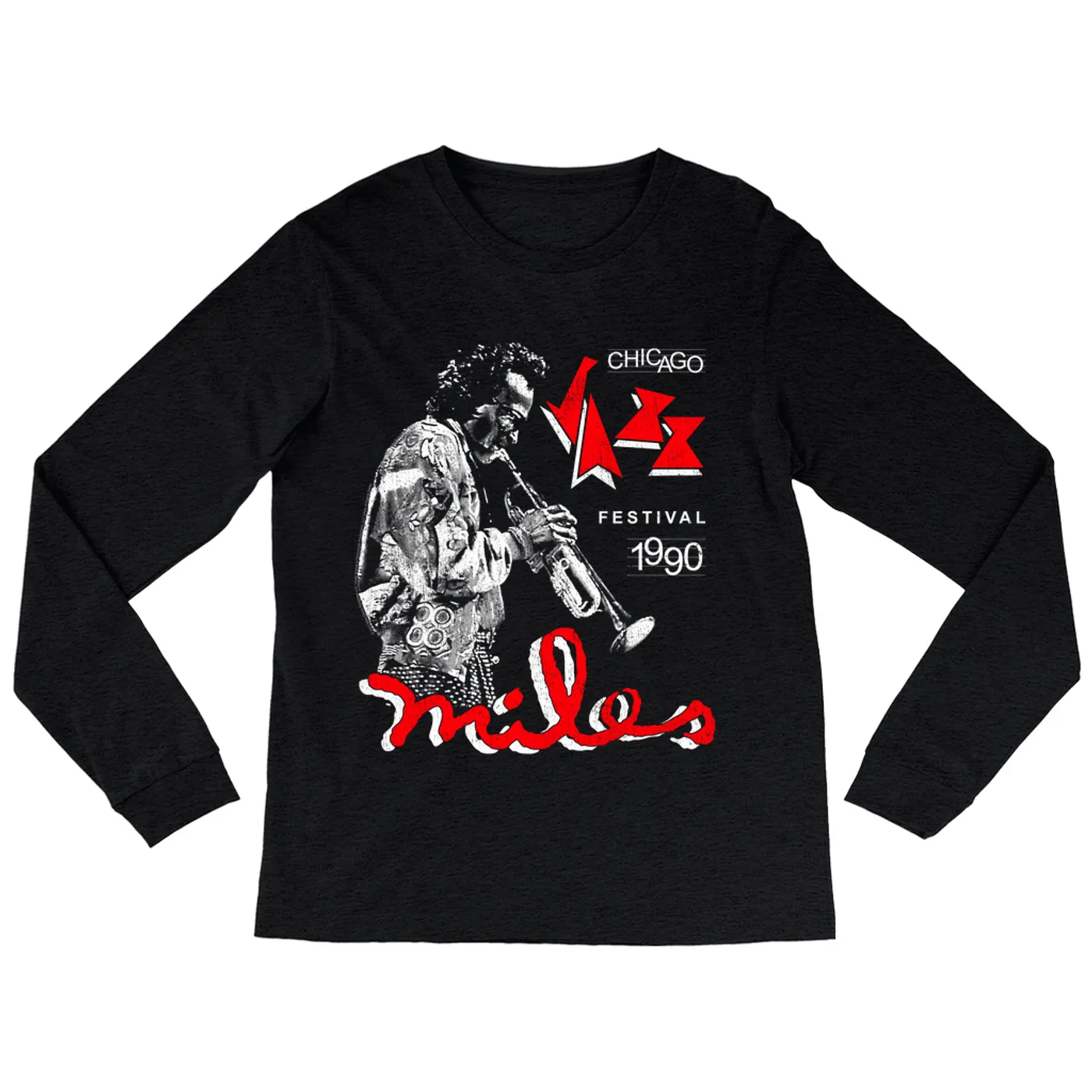 Miles Davis Long Sleeve Shirt | Chicago Jazz Festival 1990 Distressed (Merchbar Exclusive) Miles Davis Shirt