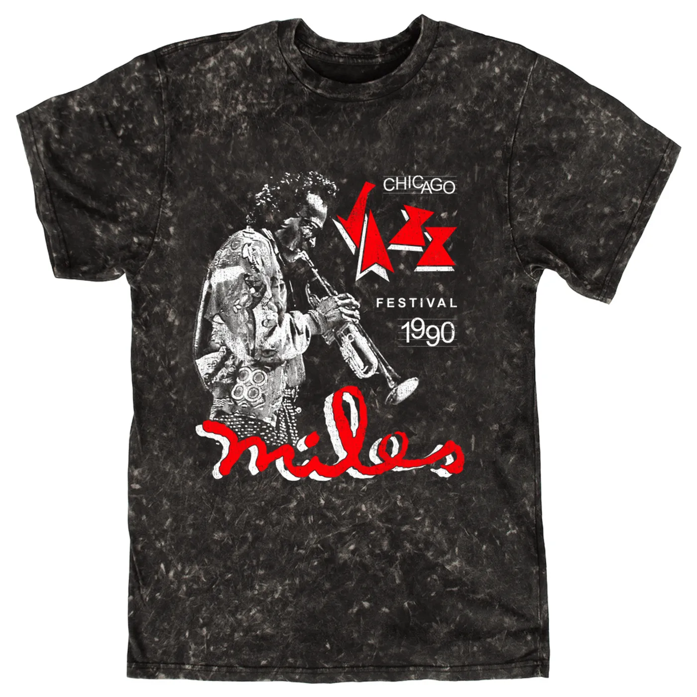 Miles Davis T-shirt | Chicago Jazz Festival 1990 Distressed (Merchbar Exclusive) Miles Davis Mineral Wash Shirt