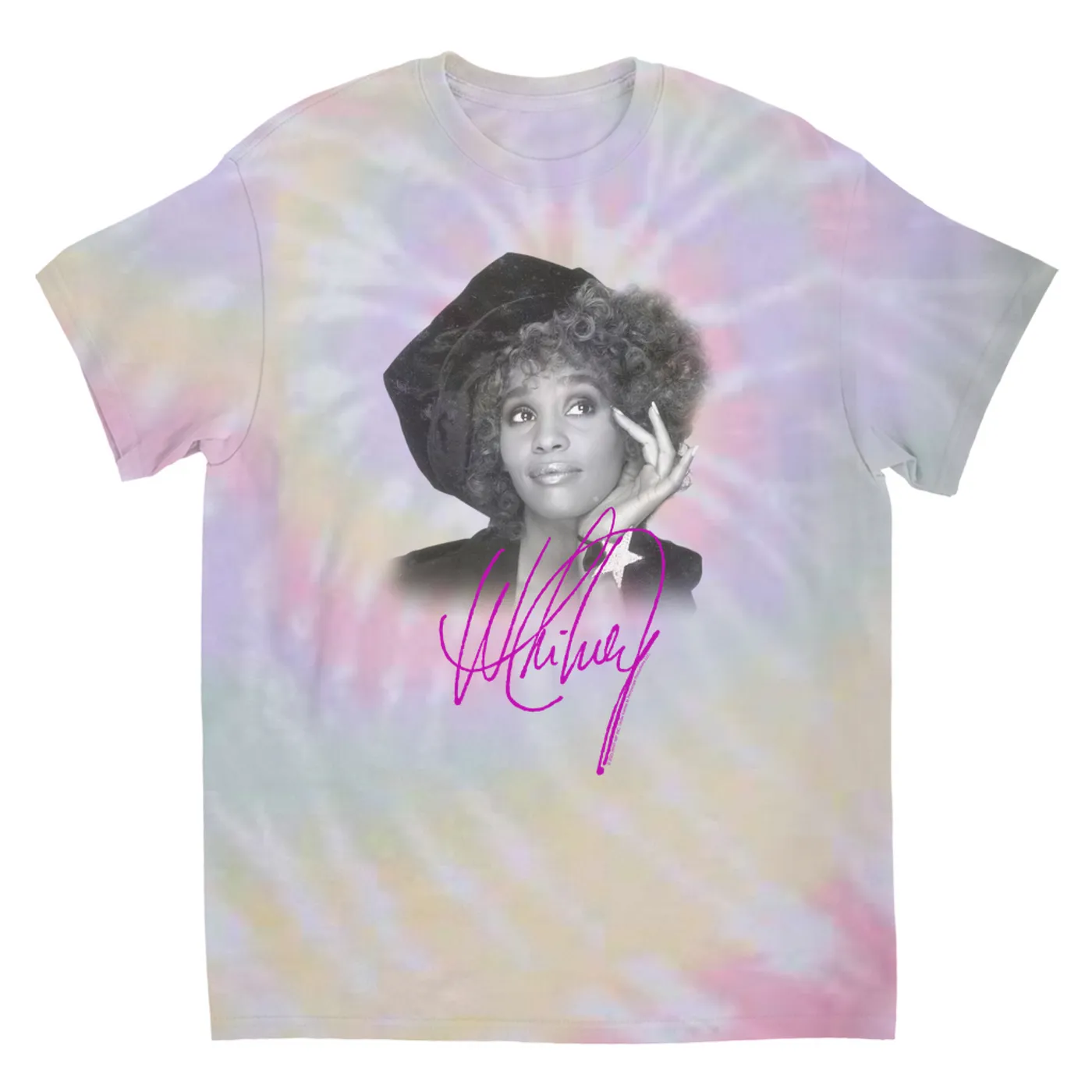 Whitney Houston T-Shirt | Whitney Star Photoshoot With Signature Distressed Whitney Houston Tie Dye Shirt
