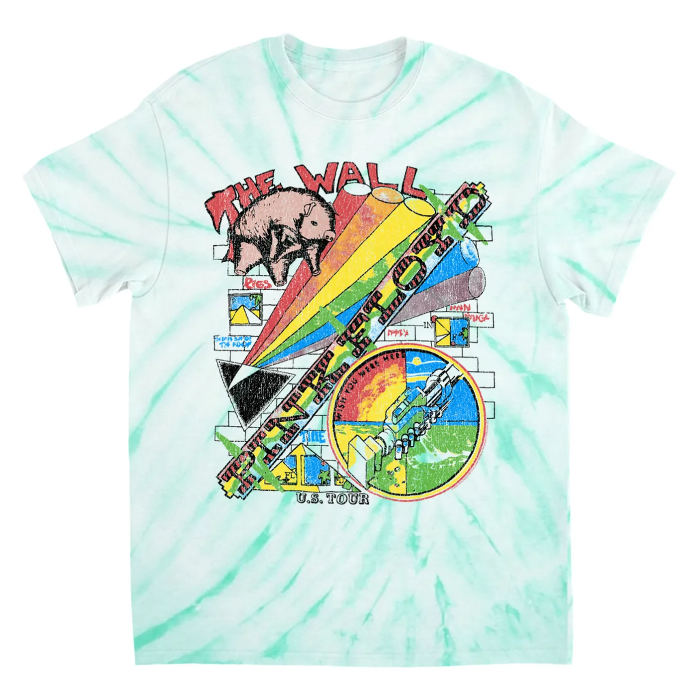 Pink Floyd T-Shirt | The Wall U.S. Tour Sketch Distressed Pink Floyd Tie Dye Shirt