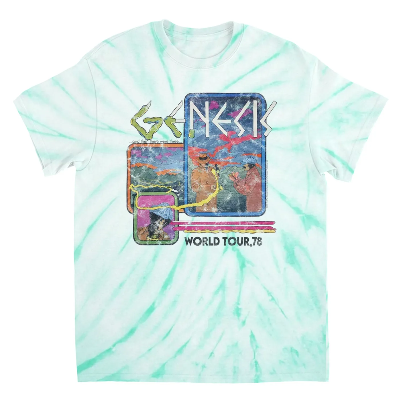 Genesis T-Shirt | And Then There Were Three '78 World Tour Distressed Genesis Tie Dye Shirt