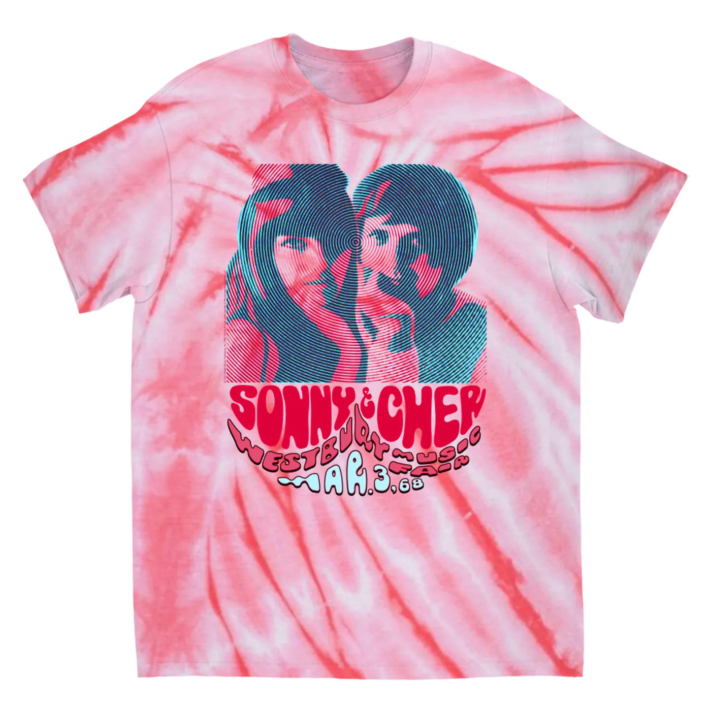Sonny & Cher T-Shirt | Westbury Music Fair Red Psychedelic Flyer (Merchbar Exclusive) Sonny and Cher Tie Dye Shirt