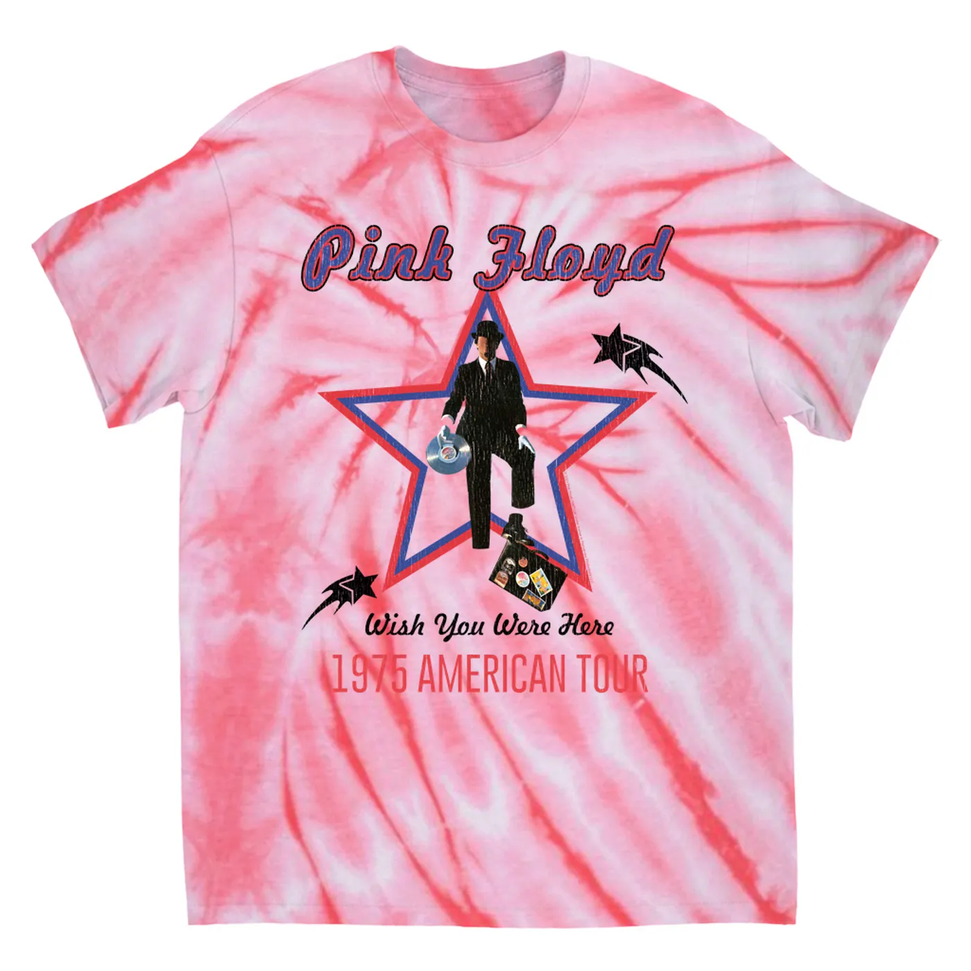 Pink Floyd T-Shirt | Wish You Were Here 1975 American Tour Distressed Pink Floyd Tie Dye Shirt