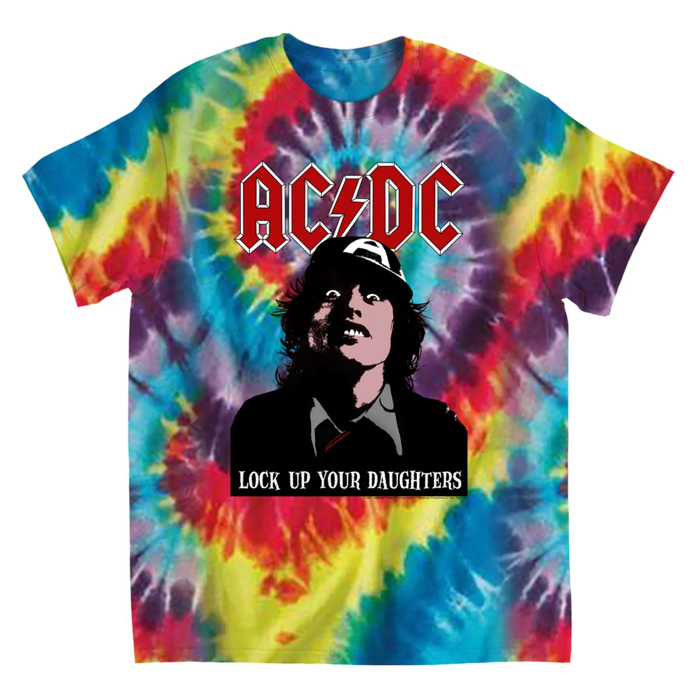 AC/DC T-Shirt | Lock Up Your Daughters Red Logo Featuring Angus Young Design (Merchbar Exclusive) ACDC Tie Dye Shirt