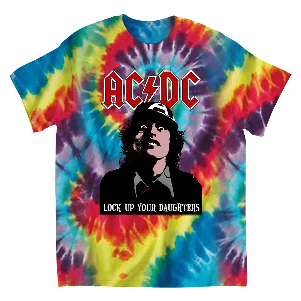 T-Shirt | Lock Up Your Daughters Red Logo Featuring Angus Young Design (Equineop Exclusive) Tie Dye Shirt