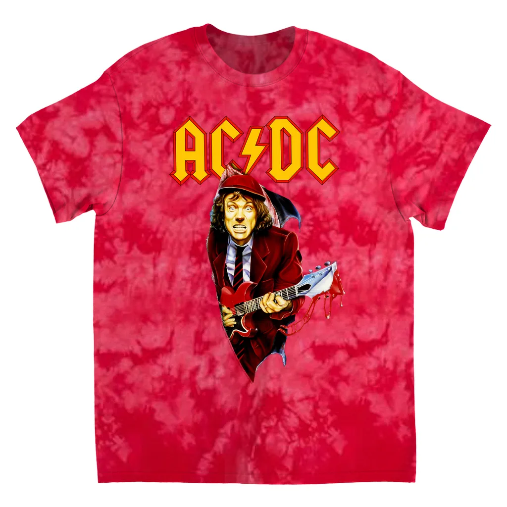 T-Shirt | Angus Young With Bloody Guitar Design Tie Dye Shirt