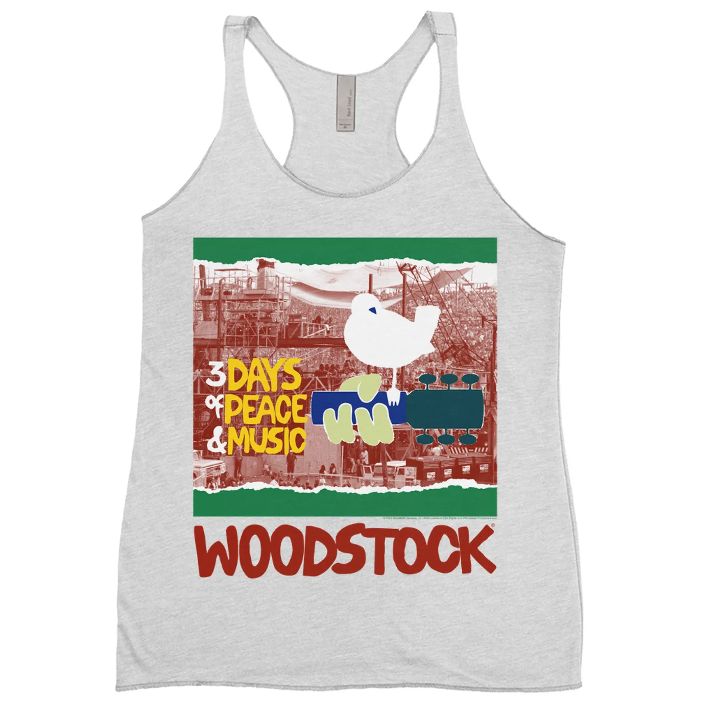 Woodstock Ladies' Tank Top | Red, Green 3 Days Of Peace Structure Design (Merchbar Exclusive) Woodstock Shirt