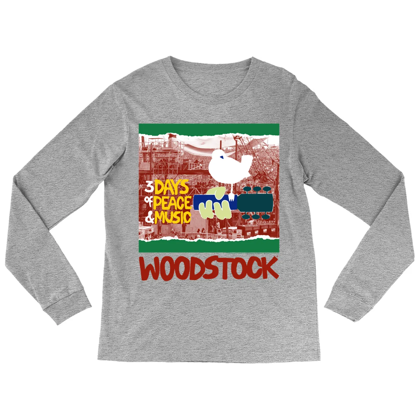 Woodstock Long Sleeve Shirt | Red, Green 3 Days Of Peace Structure Design (Merchbar Exclusive) Woodstock Shirt