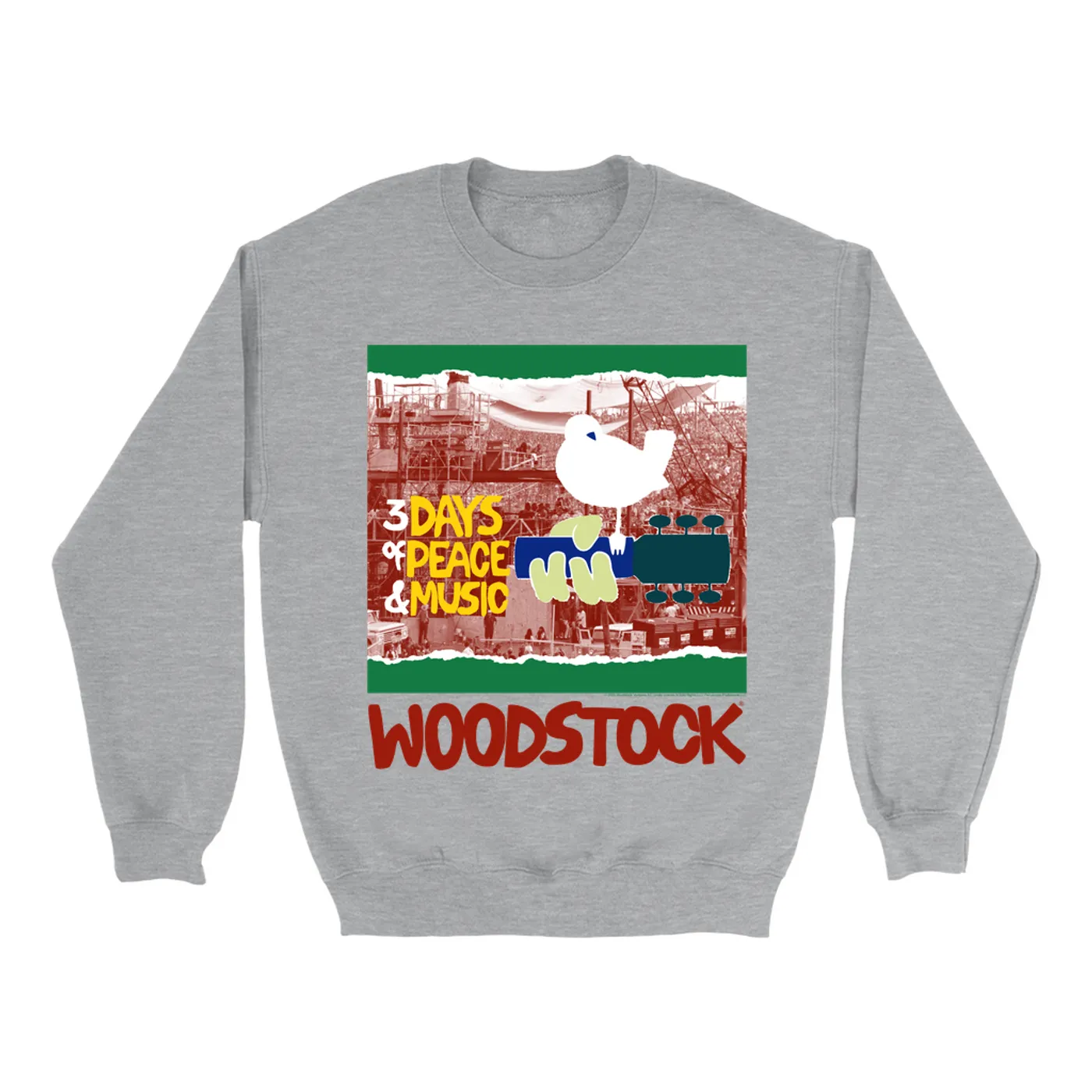 Woodstock Sweatshirt | Red, Green 3 Days Of Peace Structure Design (Merchbar Exclusive) Woodstock Sweatshirt