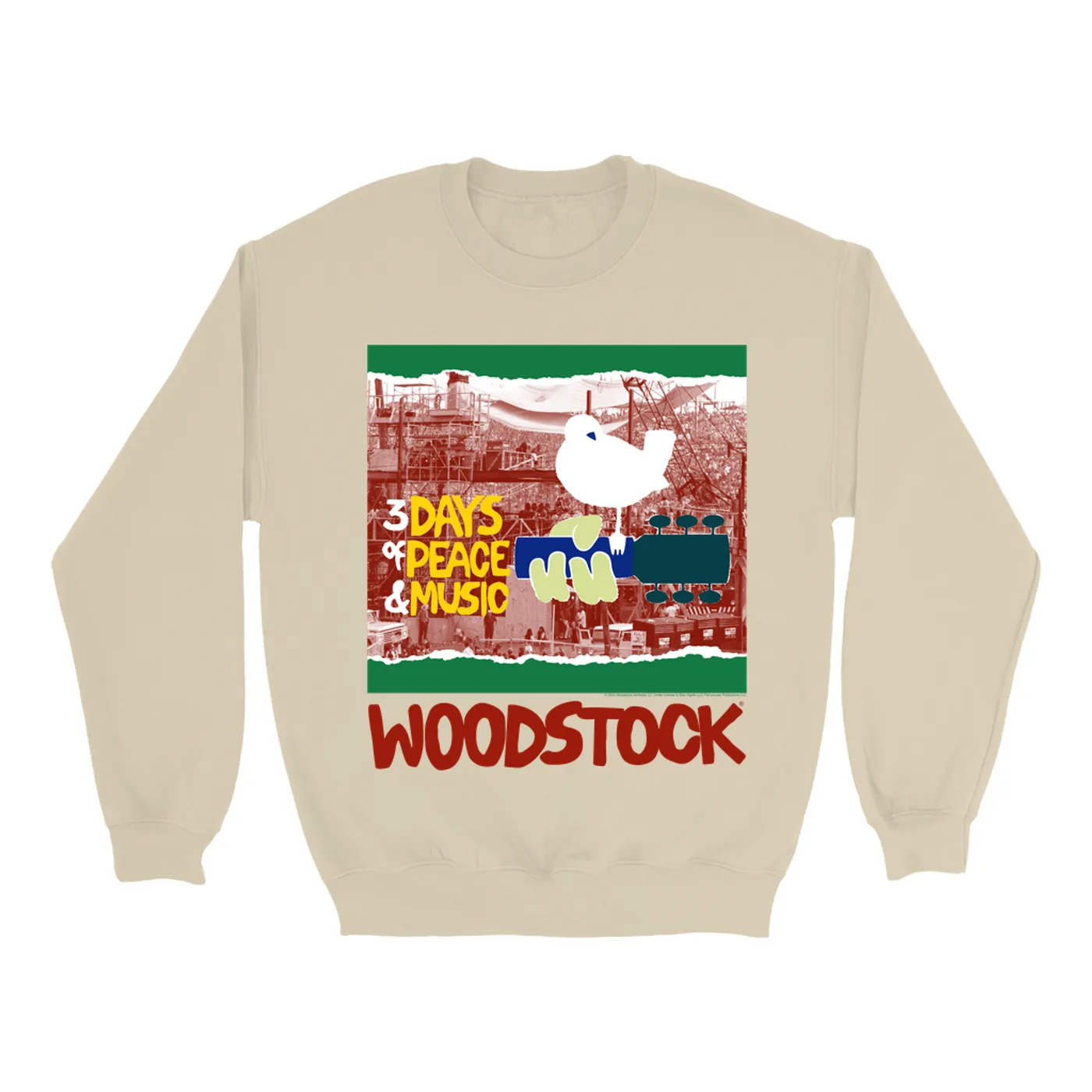 Woodstock Sweatshirt | Red, Green 3 Days Of Peace Structure Design (Merchbar Exclusive) Woodstock Sweatshirt