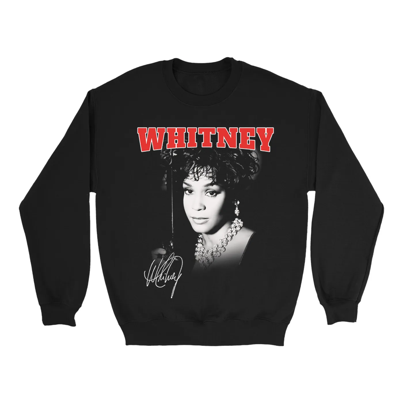 Whitney Houston Sweatshirt | Black And White Photo Collegiate Logo Whitney Houston Sweatshirt