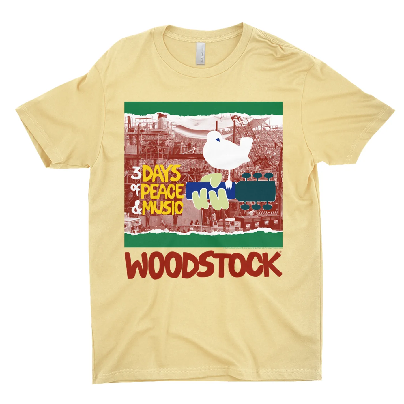 Woodstock T-Shirt | Red, Green 3 Days Of Peace Structure Design (Merchbar Exclusive) Woodstock Shirt