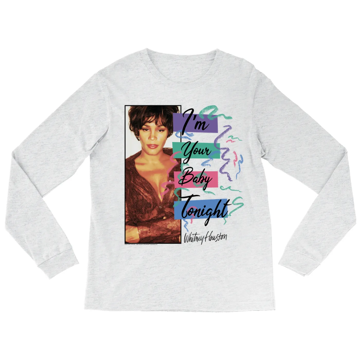 Whitney Houston Long Sleeve Shirt | I'm Your Baby Tonight Pastel Party (Merchbar Exclusive) Whitney Houston Shirt