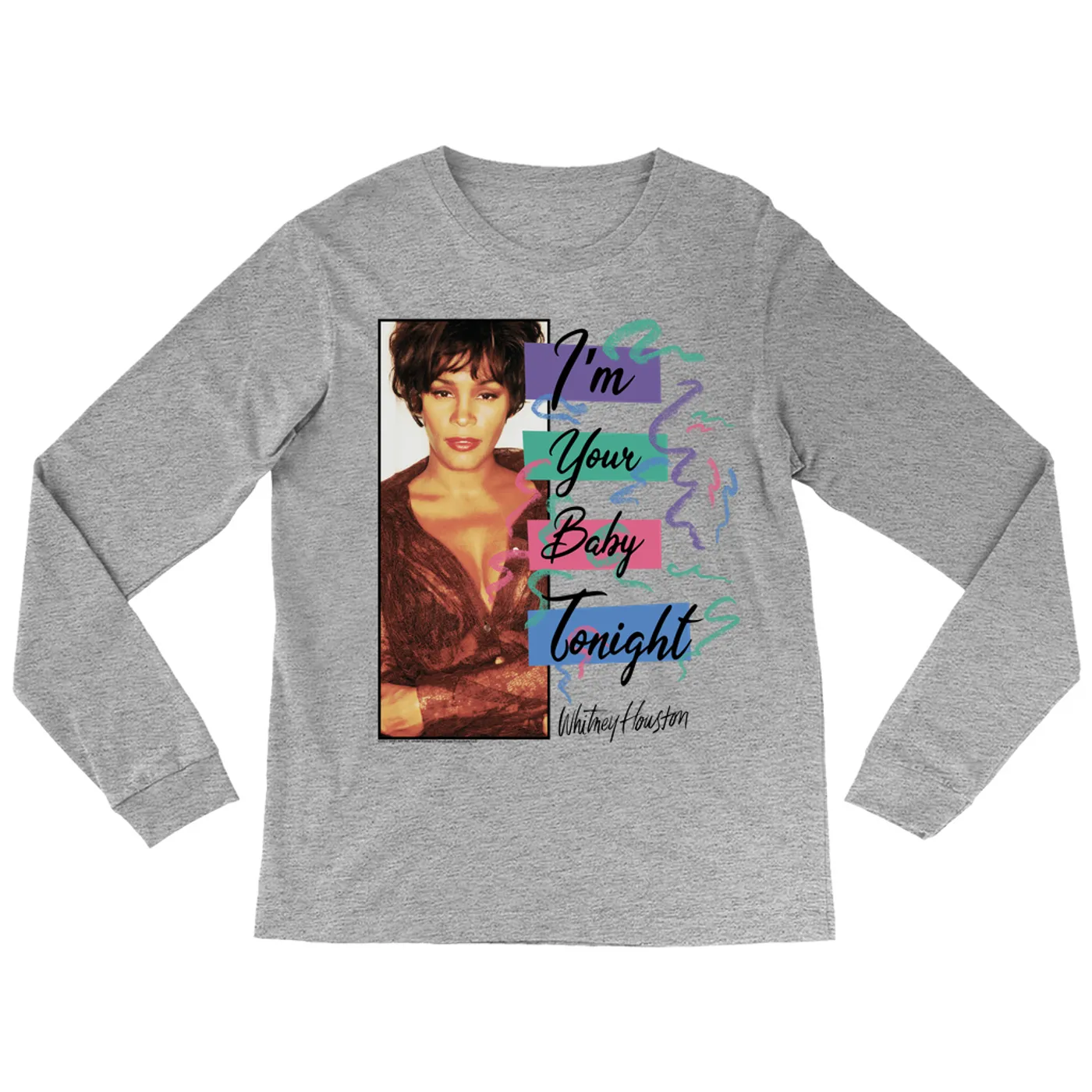 Whitney Houston Long Sleeve Shirt | I'm Your Baby Tonight Pastel Party (Merchbar Exclusive) Whitney Houston Shirt