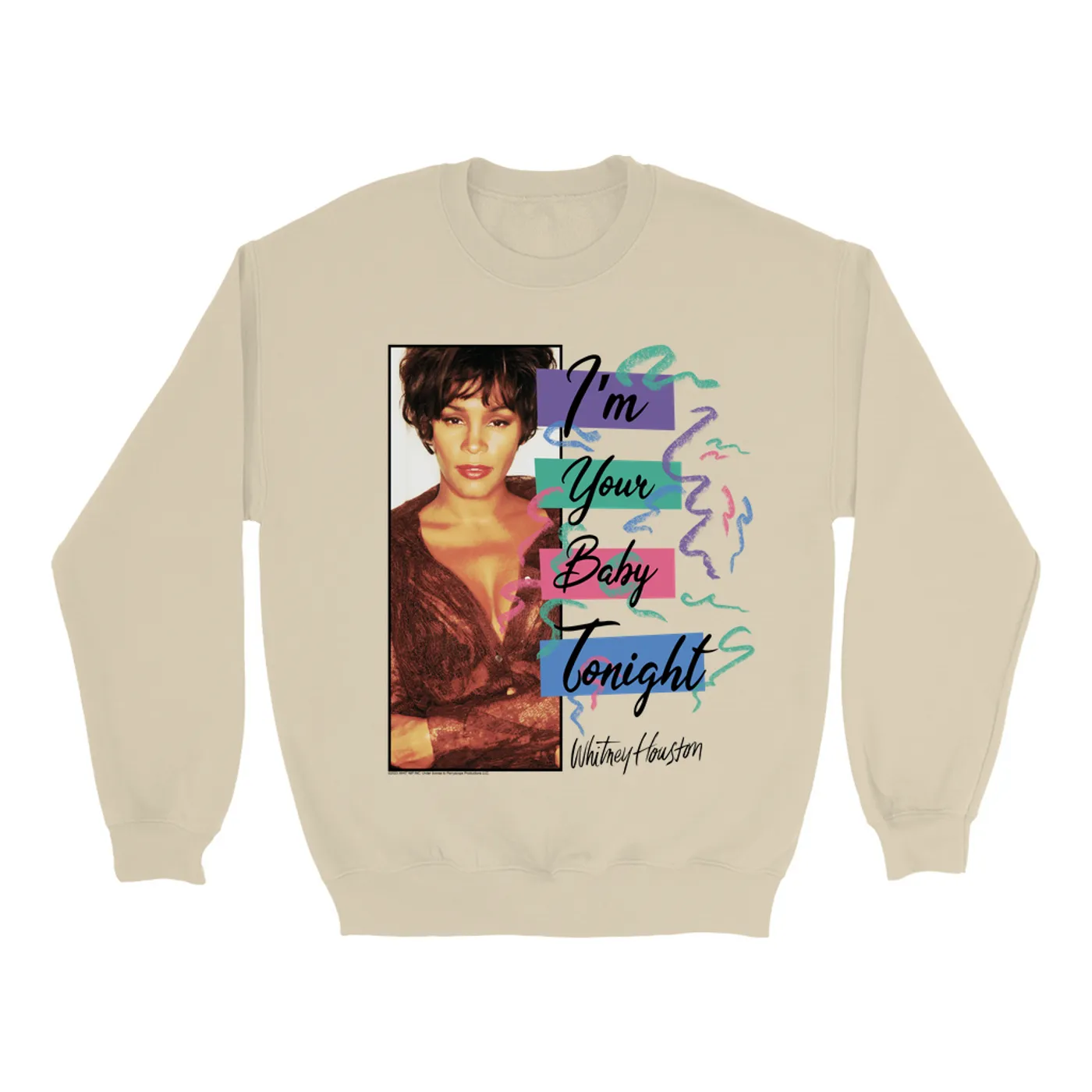 Whitney Houston Sweatshirt | I'm Your Baby Tonight Pastel Party (Merchbar Exclusive) Whitney Houston Sweatshirt