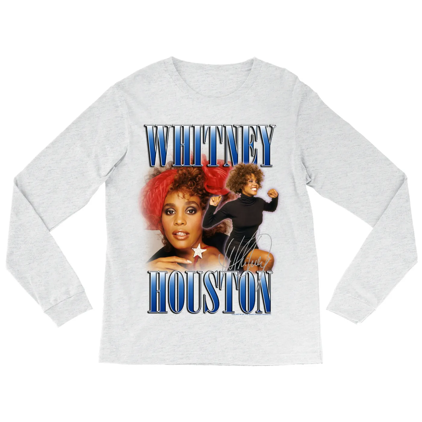 Whitney Houston Long Sleeve Shirt | Blue Collage Duo Whitney Houston Shirt