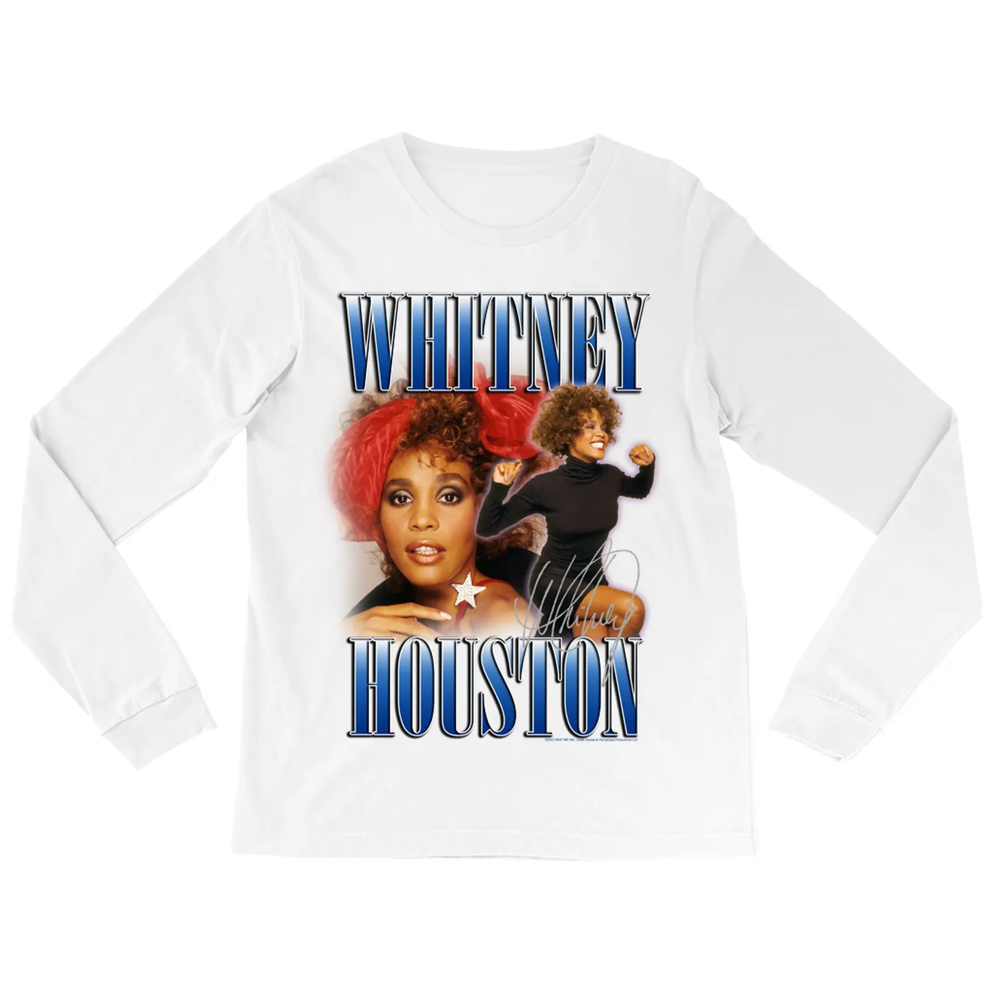Whitney Houston Long Sleeve Shirt | Blue Collage Duo Whitney Houston Shirt