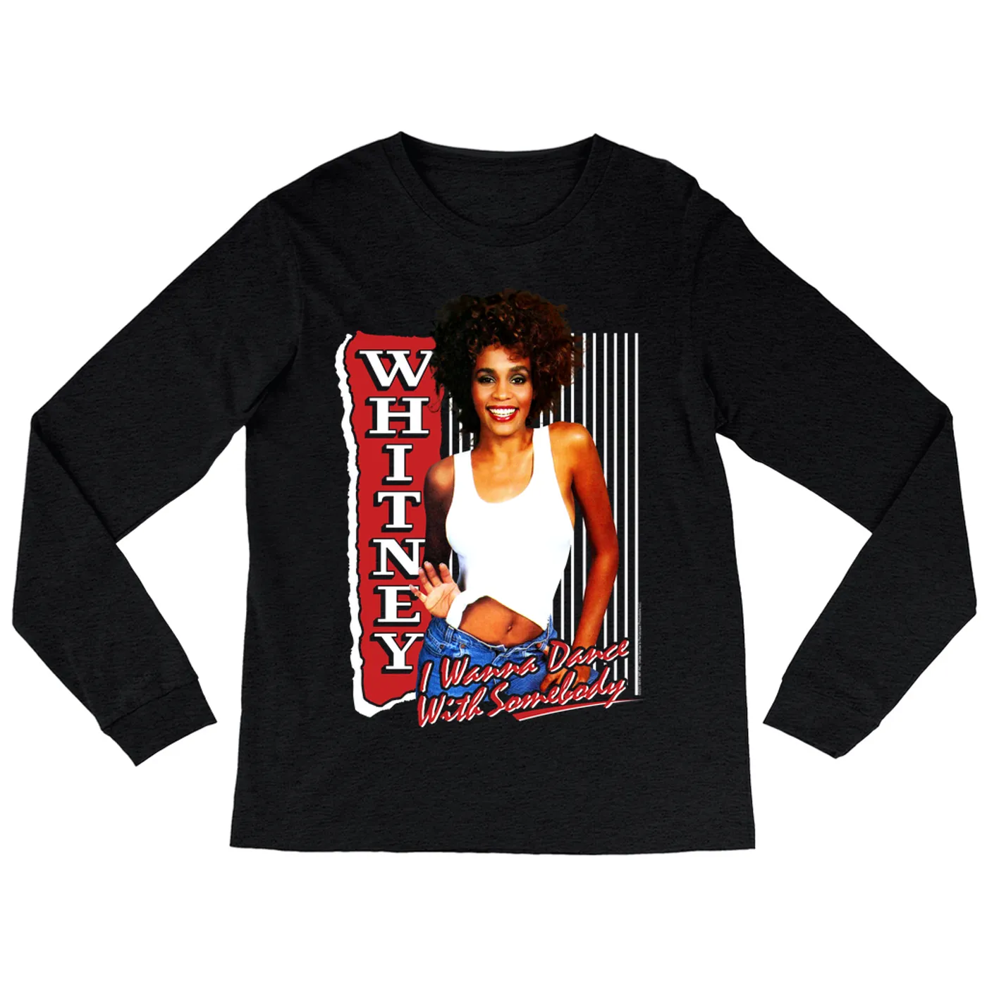 Whitney Houston Long Sleeve Shirt | I Wanna Dance With Somebody Red Design Whitney Houston Shirt