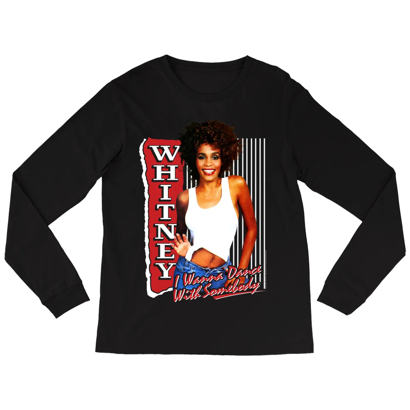 Whitney Houston Long Sleeve Shirt | I Wanna Dance With Somebody Red Design Whitney Houston Shirt