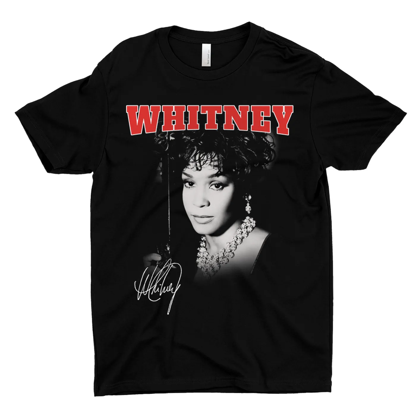 Whitney Houston T-Shirt | Black And White Photo Collegiate Logo Whitney Houston Shirt