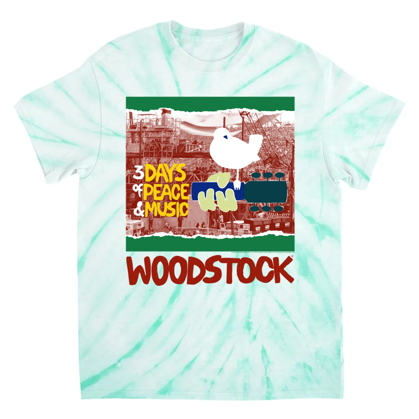 Woodstock T-Shirt | Red, Green 3 Days Of Peace Structure Design (Merchbar Exclusive) Woodstock Tie Dye Shirt
