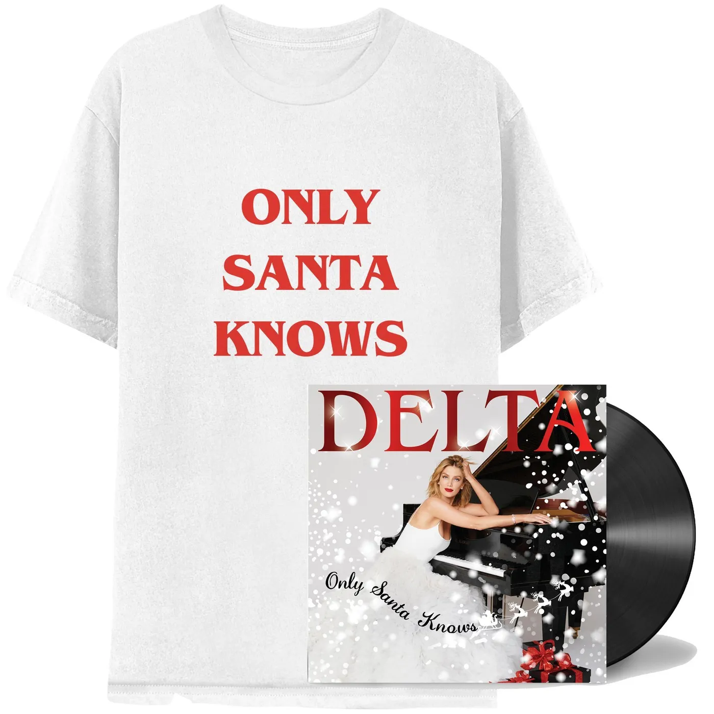 Delta Goodrem Only Santa Knows Lyric Tee - White & Signed Vinyl