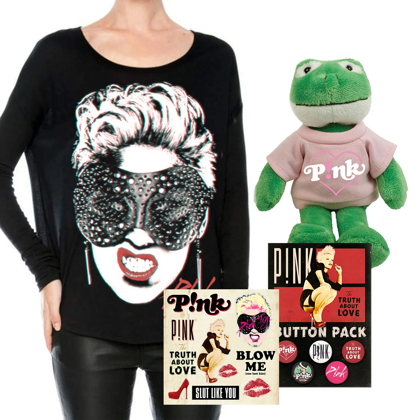 P!nk Junior Longsleeve T-Shirt Bundle with FREE Plush Frog