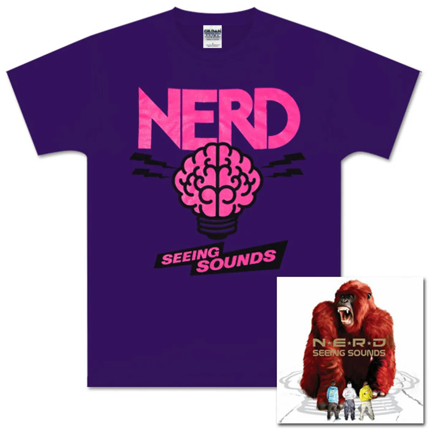 N.E.R.D Seeing Sounds CD and Purple Brain T-Shirt Bundle
