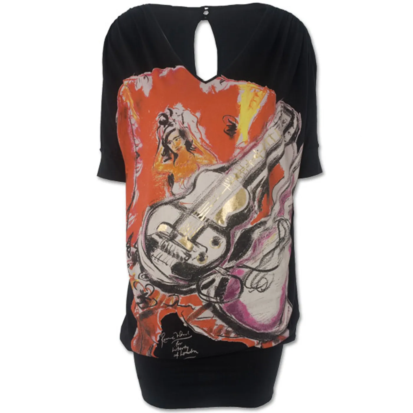 Black Guitar Bat Dress, Ronnie Wood for Liberty of London