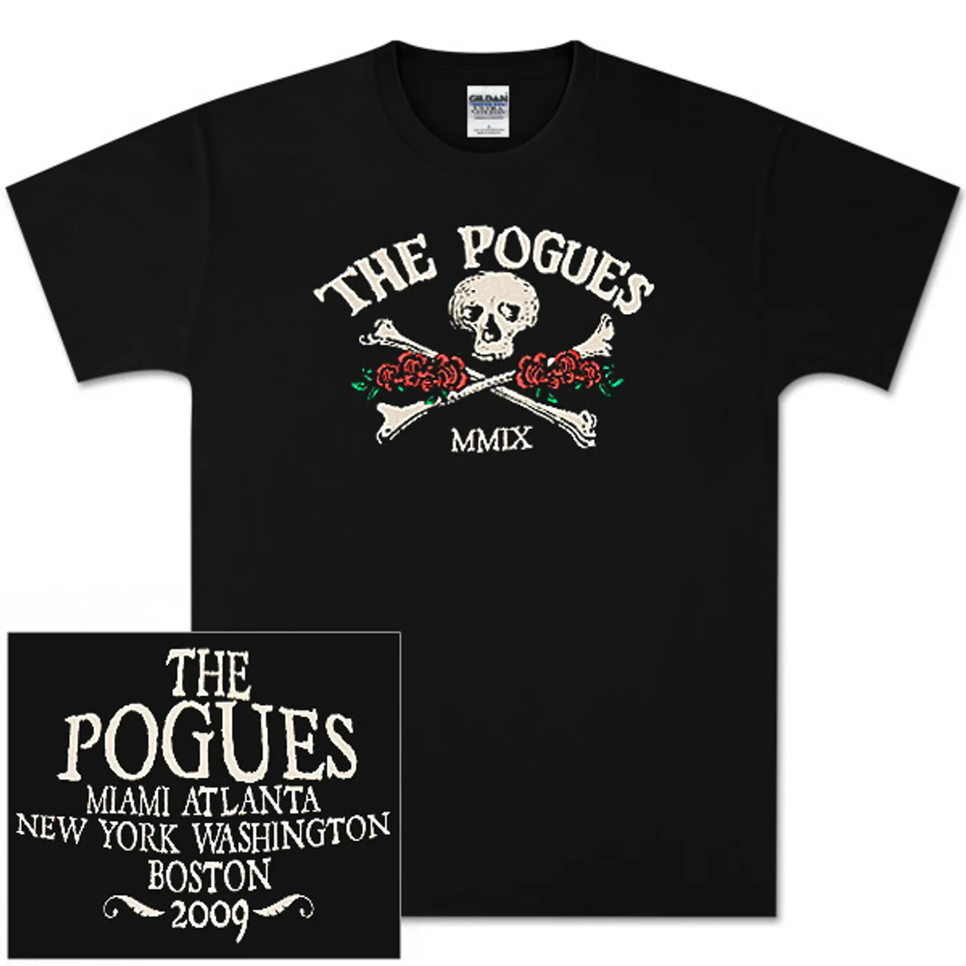The Pogues Black Skull Roses T-Shirt - East Coast The Pogues Black Skull Roses T-Shirt - East Coast