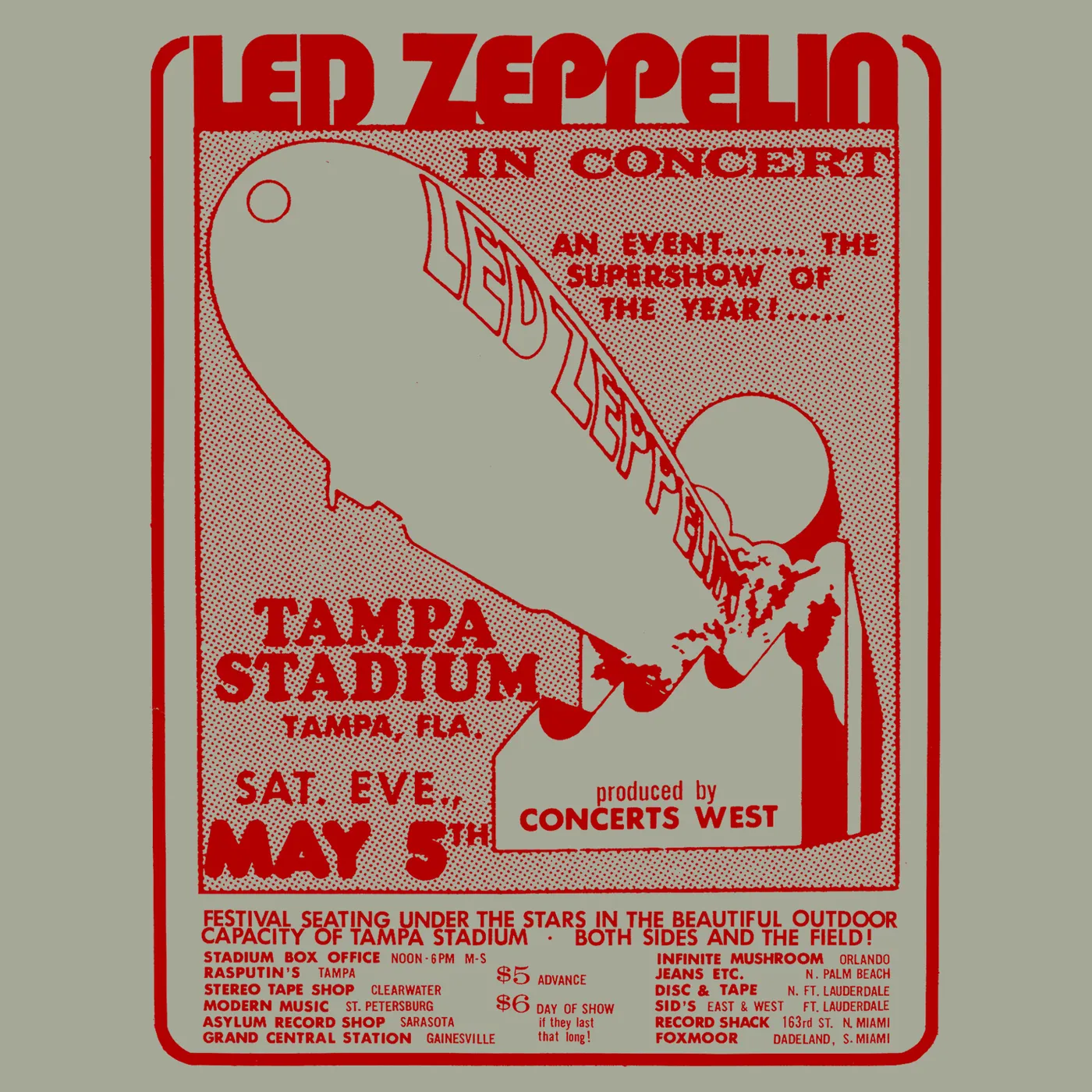 Led Zeppelin T-Shirt | Tampa Stadium Concert Tie Dye Led Zeppelin Shirt (Reissue)