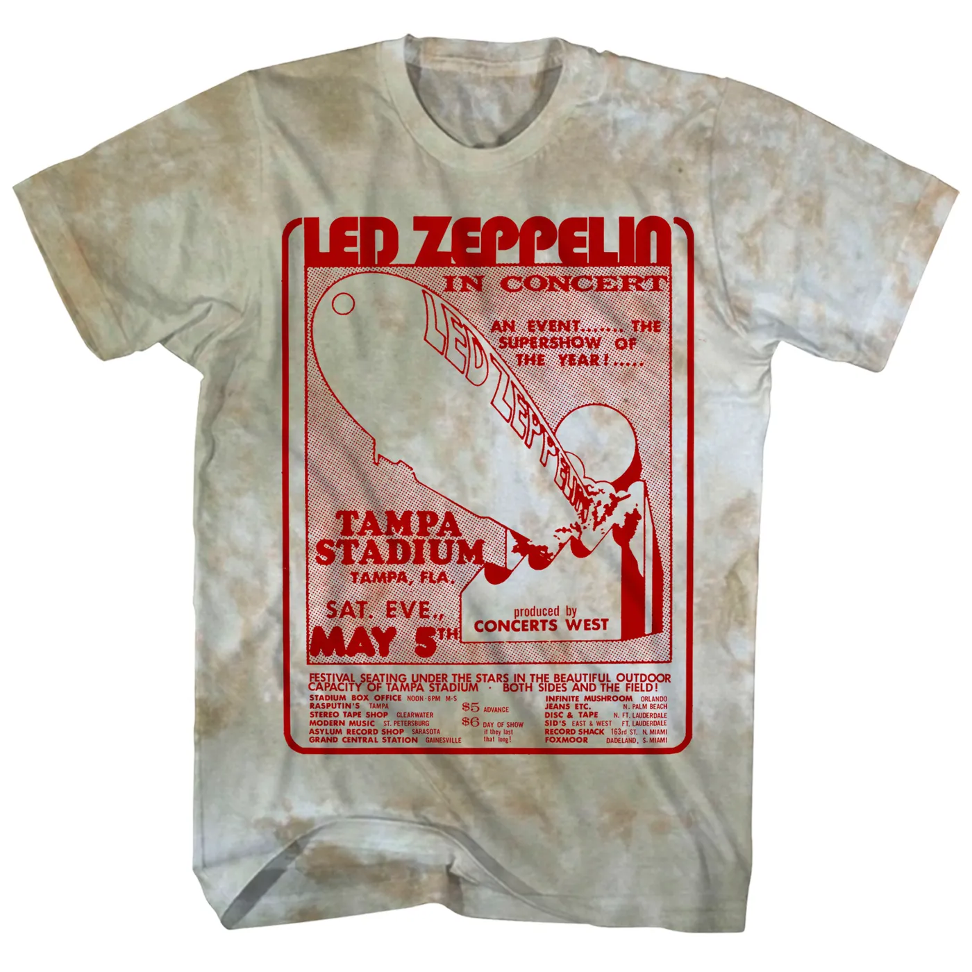 Led Zeppelin T-Shirt | Tampa Stadium Concert Tie Dye Led Zeppelin Shirt (Reissue)